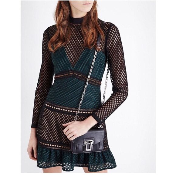 Self Portrait Forest Mesh Mini Dress Long Sleeve Size 2